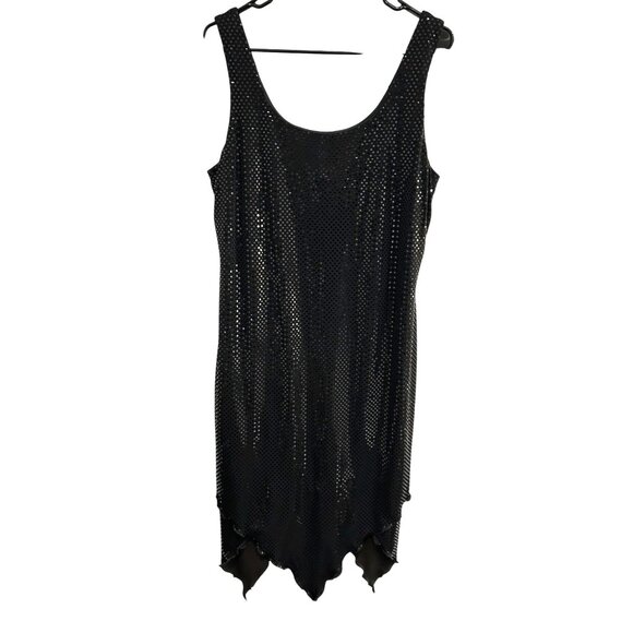 Vintiage Teddi Evening Black Sequined Sharkbite Hem Whimsygoth Dress Size 16 - Picture 1 of 8